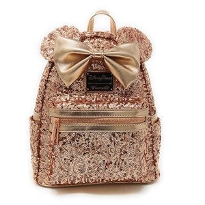 Disney Parks Loungefly Rose Gold Minnie Mouse Sequin Backpack